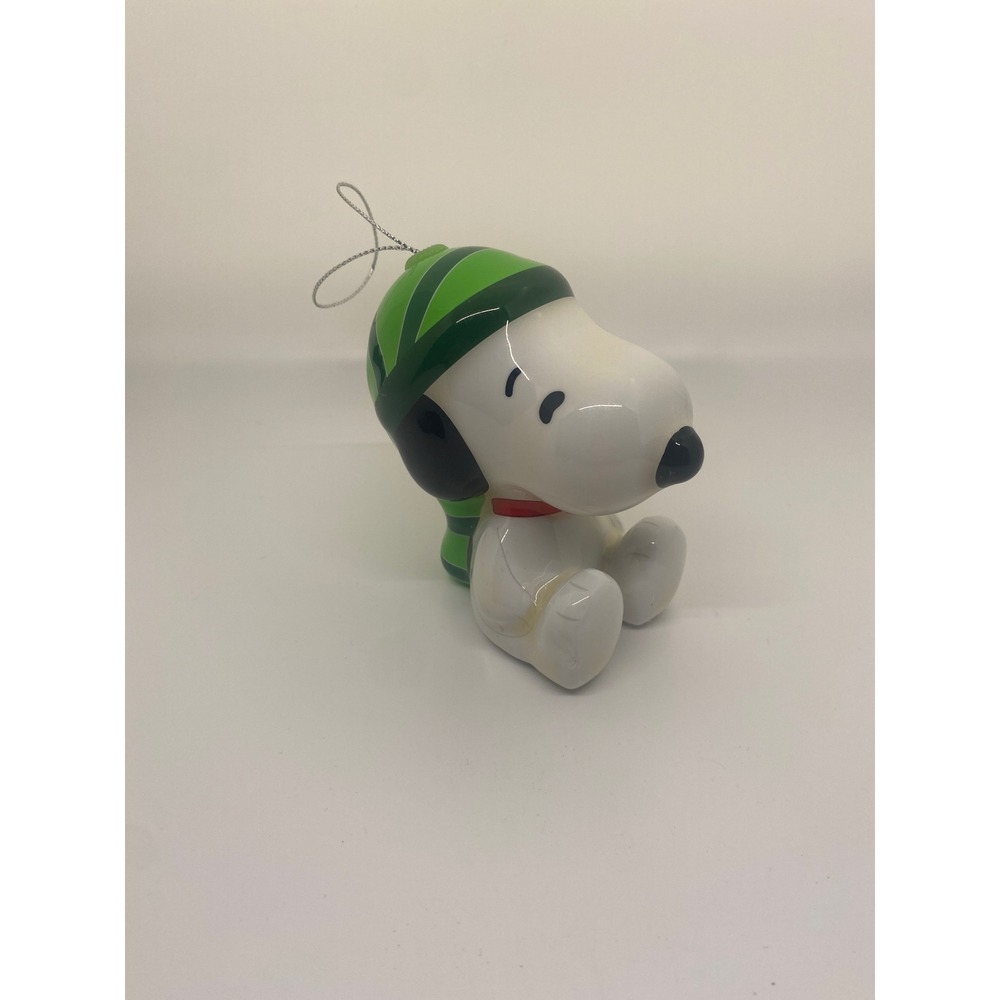 Peanuts Snoopy‎ Christmas Ornament Green Striped Hat and Scarf Holiday